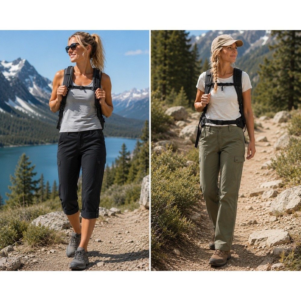 Lot of 2 Ascend Pants Size 14 Khaki & Black Hiking Cargo Outdoor Utility #1180